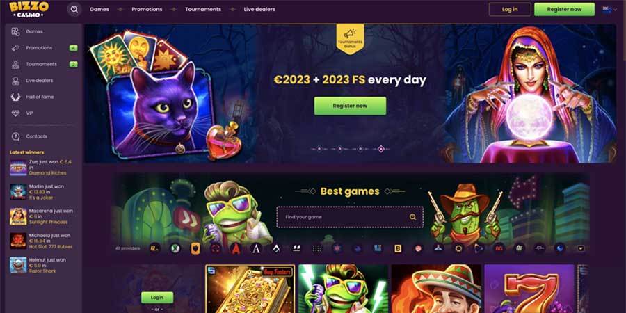 screenshot bizzo casino interface