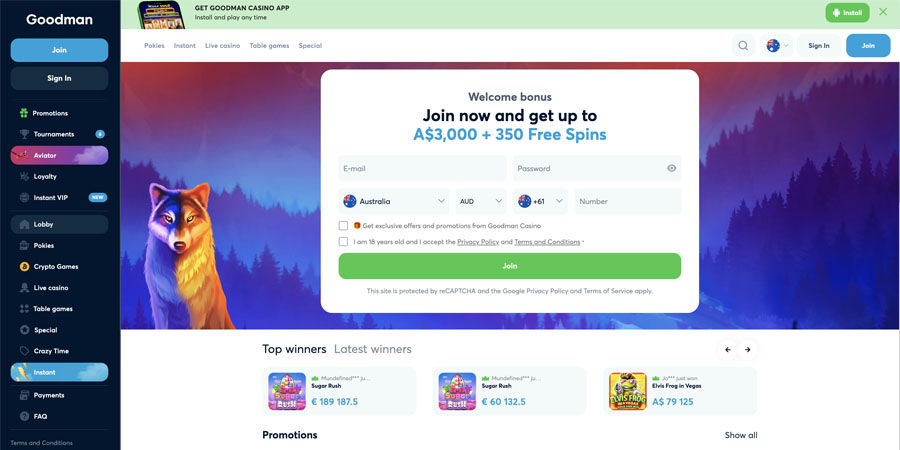 screenshot goodman casino interface